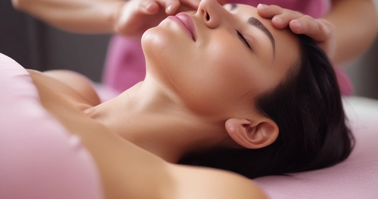 A variety of spa and skincare items are arranged aesthetically, including jars of cream, bars of soap, a glass jar filled with honey, and pink salt displayed in a small bowl. Dried herbs and smooth black stones enhance the natural and calming theme.