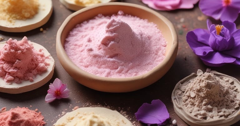 Beautifully arranged floral powders in small bowls.