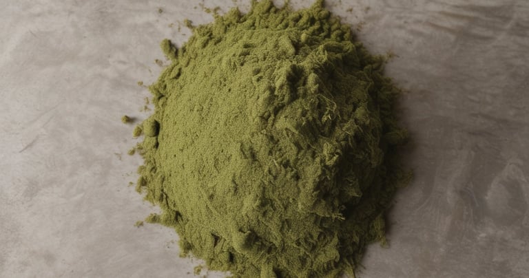 Fresh green tea leaves arranged neatly on a light khaki cloth.