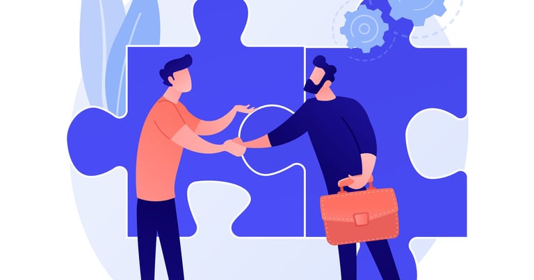 two business people closing a deal, supporting each other