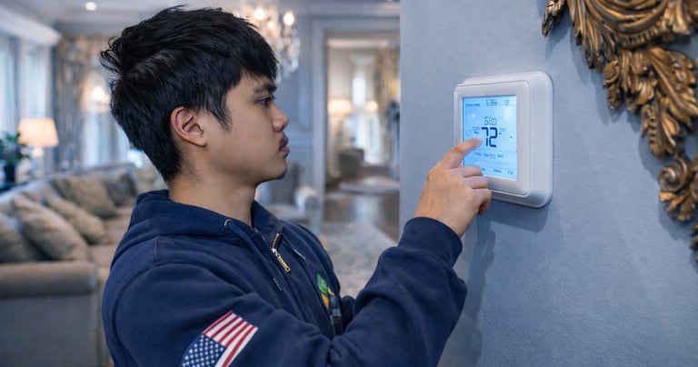 John A. is programing a new thermostat after installing it. 