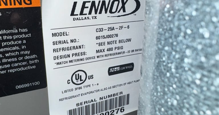 lenox hvac model label 
