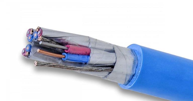 a close up of a blue cable with wires Kabel Metal Indonesia