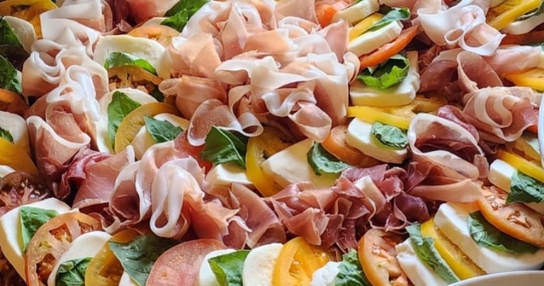 charcuterie, proschuitto, basil, fresh mozzarella