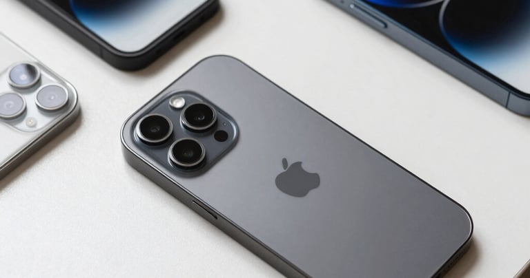A sleek refurbished iPhone displayed on a wooden table with soft natural light.