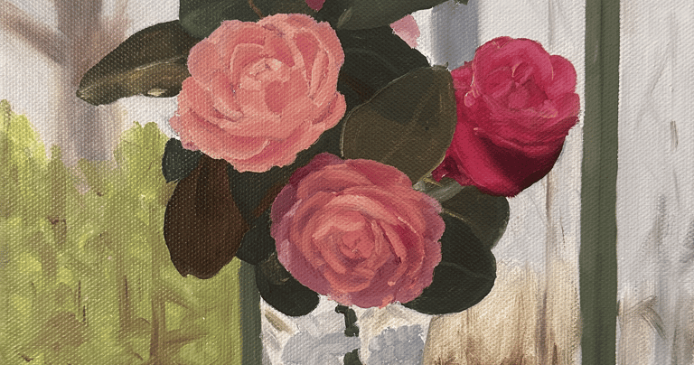 a painting of a vase with flowers in a vase