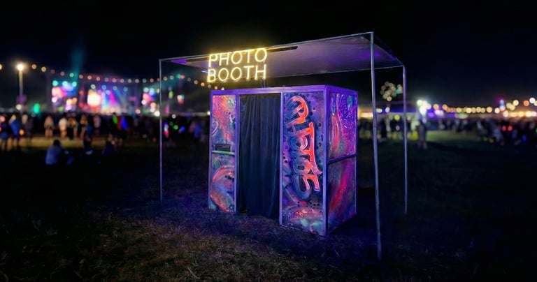 a photo booth with cool paint at an outdoor music festival
