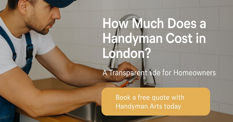 A London handyman fixing a kitchen sink faucet, highlighting handyman cost and services for homeowners.
