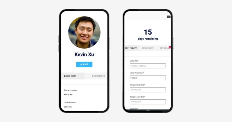 two phones with profile details of an employee