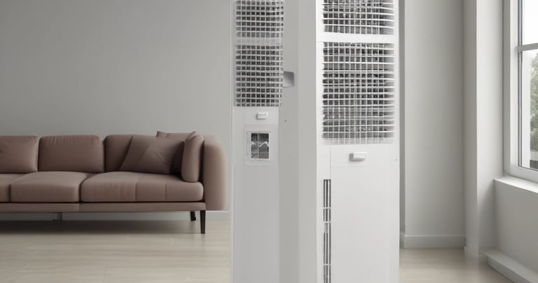 A variety of air conditioning units displayed in a showroom.