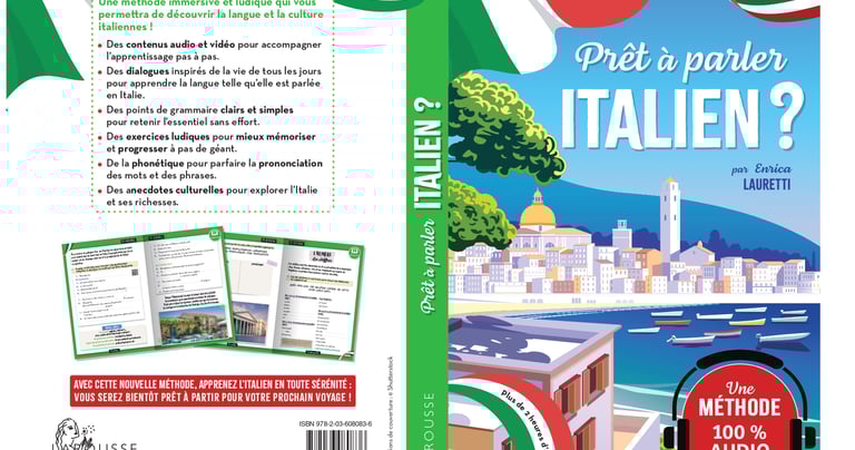 Couverture du livre « Prêt à parler italien ? » d’Enrica Lauretti (Larousse) : illustration colorée