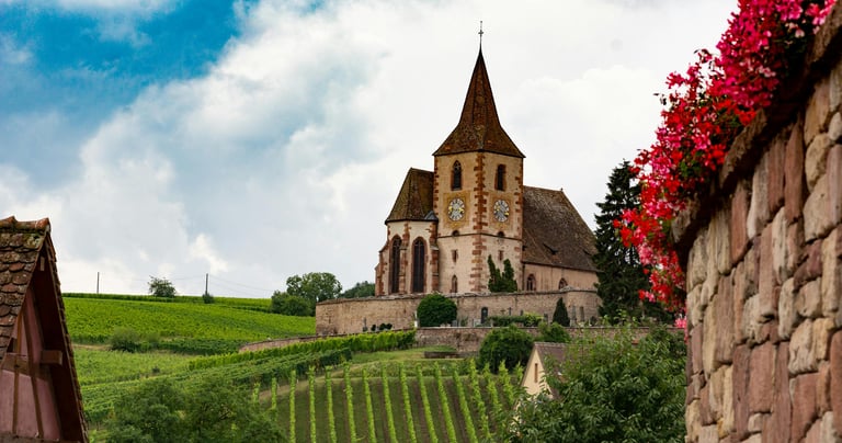 a church with a steeple and a steeple