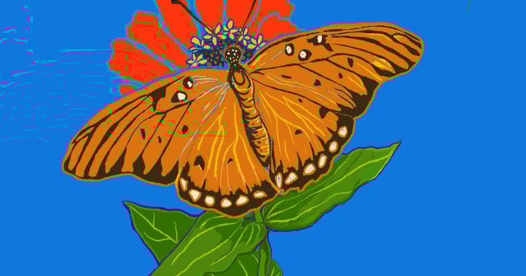 digital painting of a butterfly on a flower