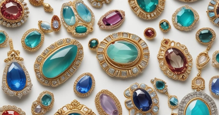 A collection of jewelry and accessories spread on a red velvet surface. Various items include earrings, rings, necklaces, and bracelets in different designs and colors such as silver, gold, and black. Some pieces have gemstone embellishments, while others have intricate metalwork.