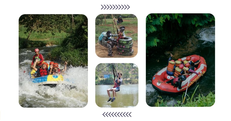 Paket adventure Pangalengan rafting, paintball, dan flying fox untuk team building
