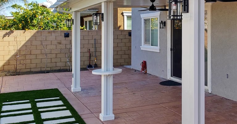 AlumaTable for an Alumawood patio post, color is white.