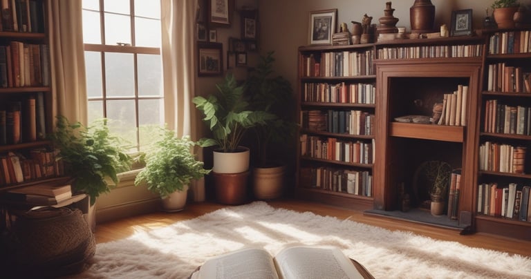 A collection of various books arranged vertically on a white shelf, including titles related to mindfulness, personal development, and self-help. The books have colorful spines and varying thicknesses, creating a visually interesting display.
