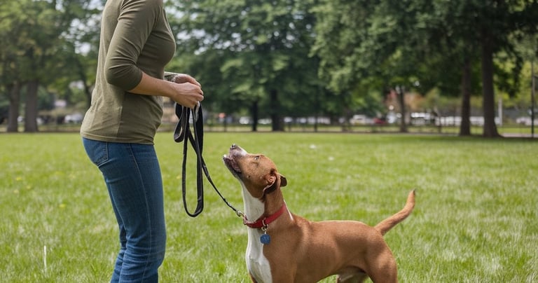 Agression modification for dogs lady in a park with a dog