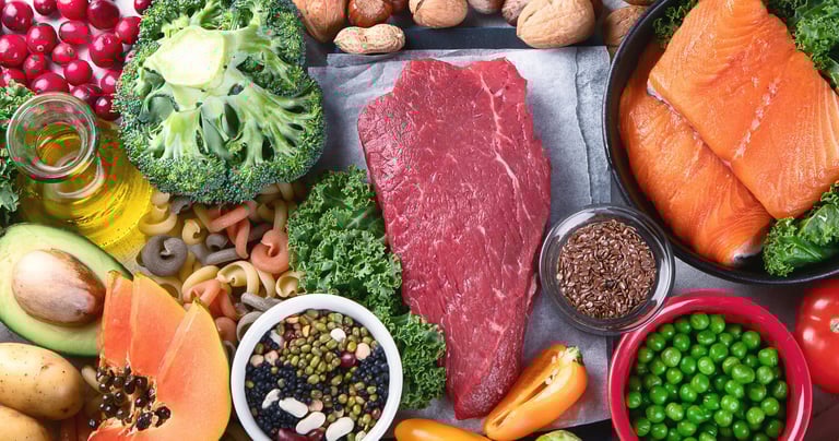 Whole-foods nutrition coaching in South Melbourne — lean steak, salmon, vegetables, healthy fats