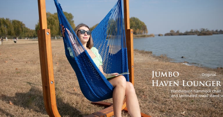 Blue hammock chair and stand set