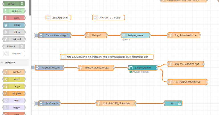 Node-RED-Flussdiagramm zur Programmsteuerung.