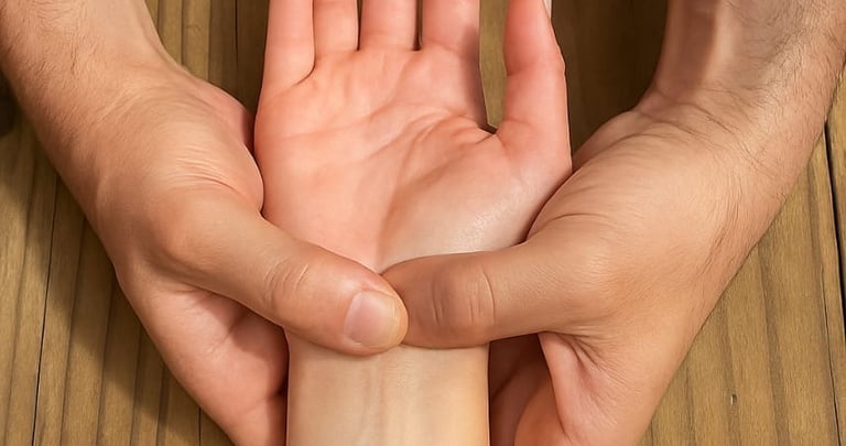 Physiotherapist applying manual therapy for carpal tunnel syndrome.