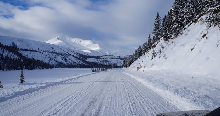 Fairbanks, AK - The white snowy roads blend in with the surroundings