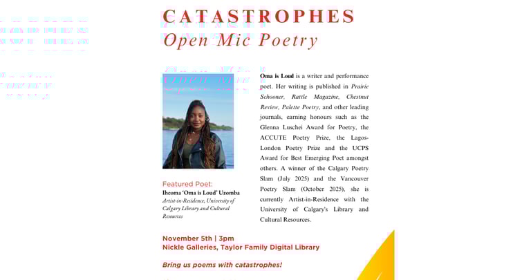 Catastrophes Open Mic Poetry Event at Nickle Galleries University of Calgary