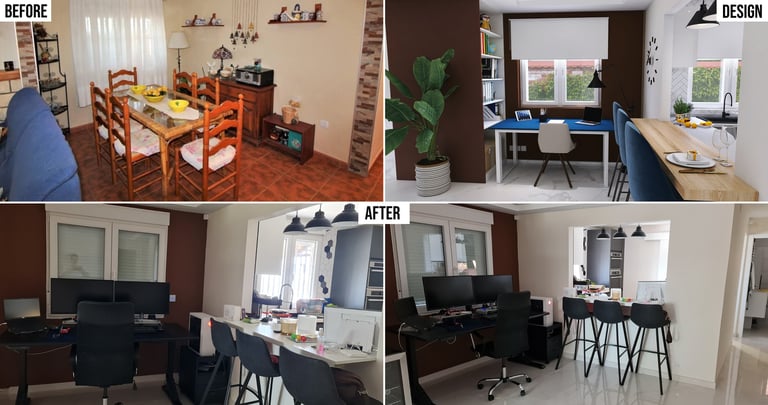 Essraum wurde zum Büro und Küchenbar umgebaut, reale Bauarbeit in La Marina von Aurea Luxe 