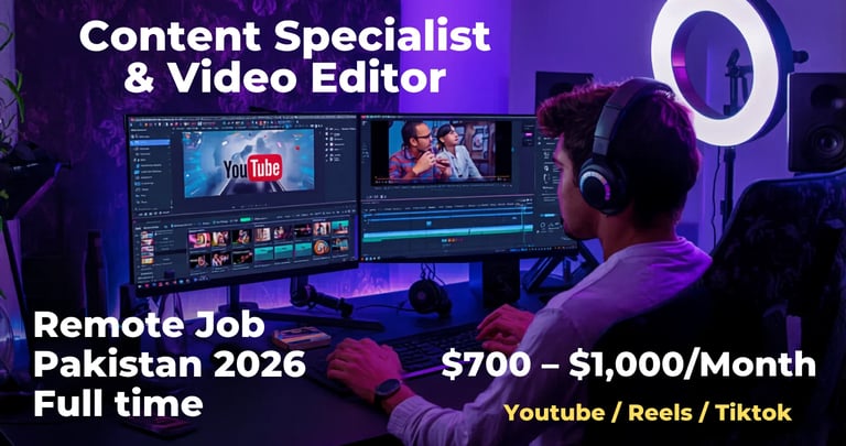 Content Specialist and Video Editor Remote Job Pakistan 2026 – Apply Now