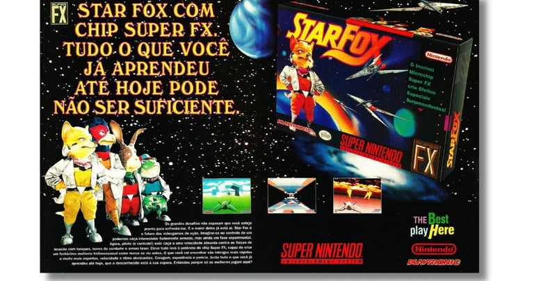 Star Fox é um dos jogos lançados pela Playtronic, aqui tem a caixa, o cartucho, manual e a poster