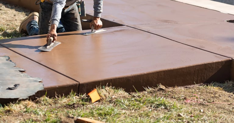 a man is using a knife to cut a concrete slab