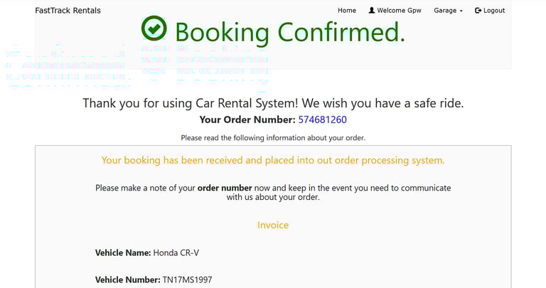 Car Rental Management System - Booking Confirmation Page