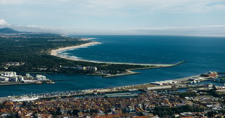 Vue aérienne sur le port et la ville de Viana do Castelo au Portugal