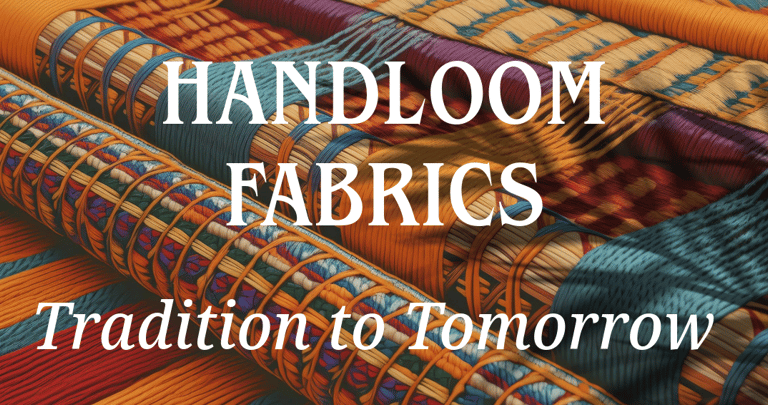 a variety of colorful fabrics and fabrics with the words, handmade fabric and Tradition to tomorrow