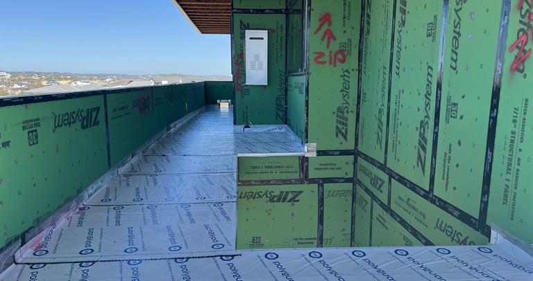 Balcony deck waterproofed before pour 1-1/2" of concrete.