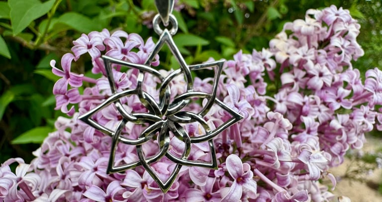 Lotus Flower Sterling Silver Necklace on Lilac Flowers
