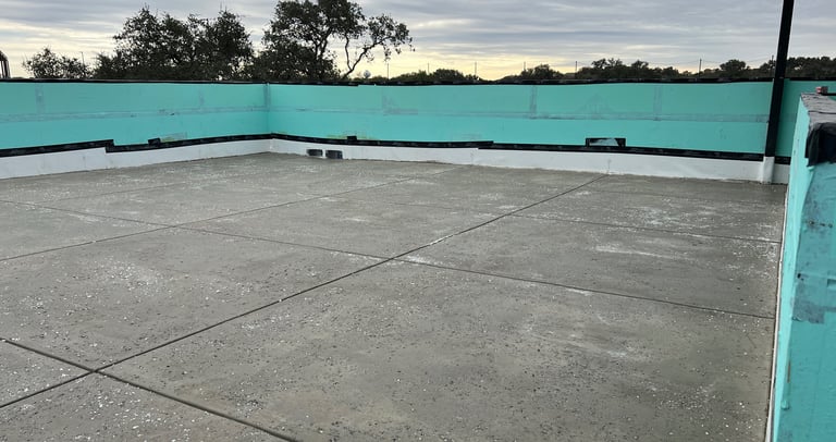 Roof tarrace poured with concrete and applied a salt finish. 