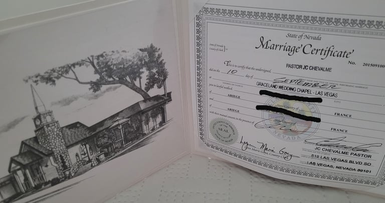 Certificat mariage Chapelle Las Vegas