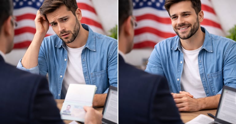 pessoa insegura e confiante no visto americano