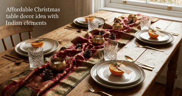 a table setting for Christmas