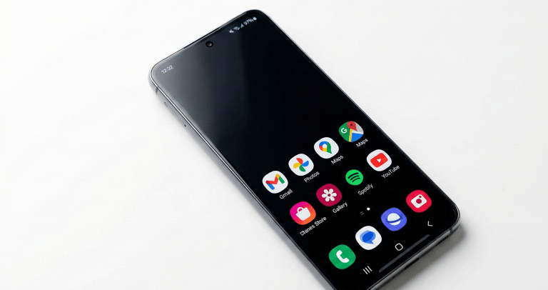 Smartphone Samsung Galaxy A26 mostrando a tela inicial com cores vibrantes.