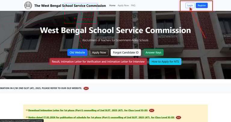 WBSSC Group C & D Home Page Login Option