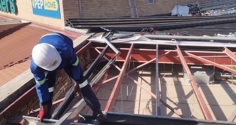 Commercial roofing project. The Walk Shopping Center, Bloemfontein