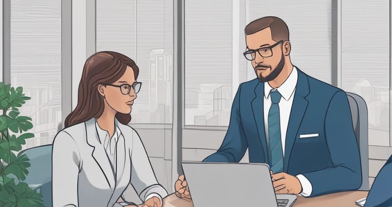 A professional consultant discussing financial options with a client in a bright modern office.