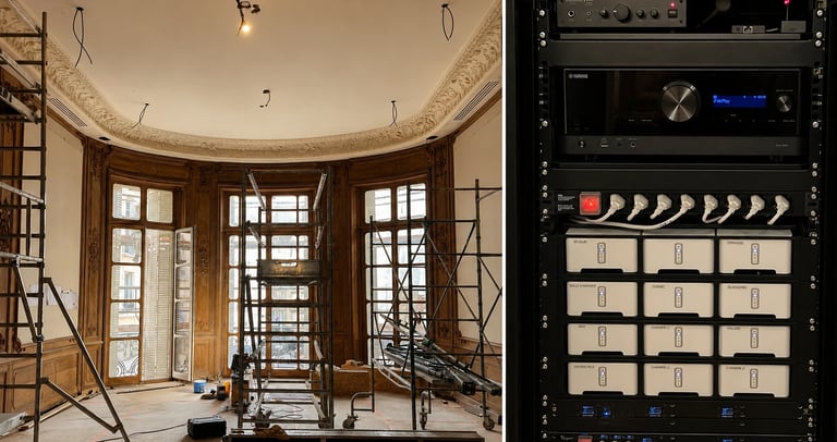 Travaux d’installation d’un réseau connecté dans un grand appartement haussmannien