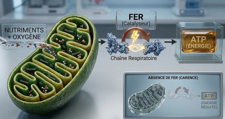Schéma fonction du fer dans la mitochondrie