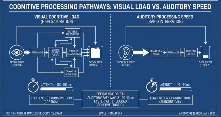 Diagramme comparant charge cognitive visuelle et vitesse traitement auditif - vitesse influx nerveux
