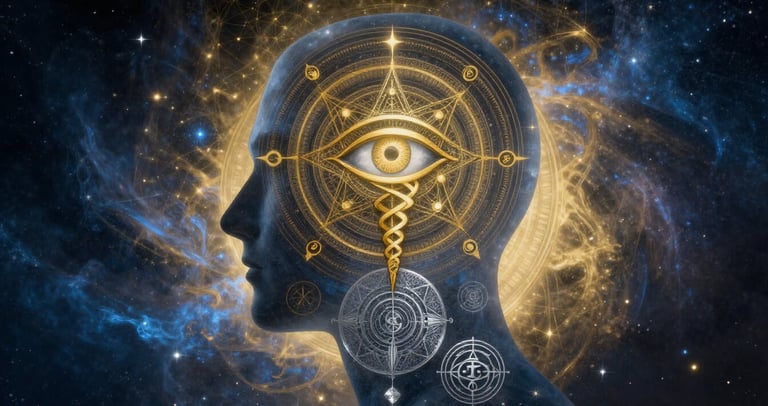 Hermetic and Jungian symbols representing subconscious mind reprogramming and conscious creation