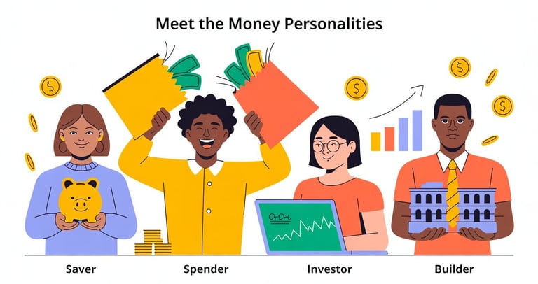 Group of 4 people celebrating financial freedom, investing, trading, and passive income.